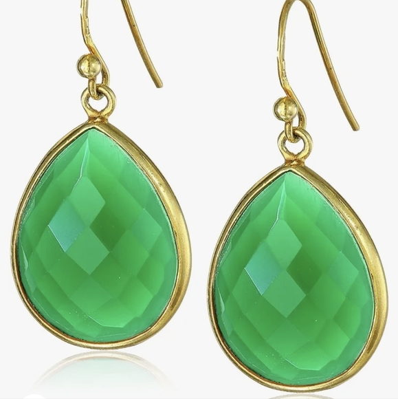 Amazon Jewelry - Amazon Collection Gold-Plated Sterling Silver Green Onyx Earrings